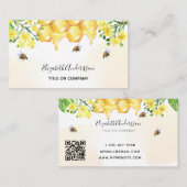 Bumble beien honey yellow floral qcode visitekaartje (Voorkant / Achterkant)