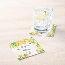 Bumble beien honey yellow florals bruiloft kartonnen onderzetters