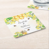 Bumble beien honey yellow florals bruiloft kartonnen onderzetters (Schuin)