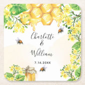 Bumble beien honey yellow florals bruiloft kartonnen onderzetters (Voorkant)