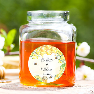 Bumble beien honey yellow florals bruiloft ronde sticker