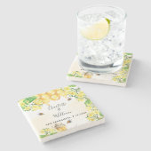 Bumble beien honey yellow florals bruiloft stenen onderzetter (Zijkant)
