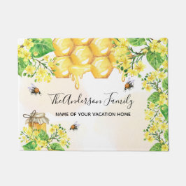 Bumble beien honey yellow florals family monogram deurmat