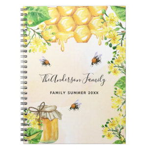 Bumble beien honey yellow florals family monogram notitieboek