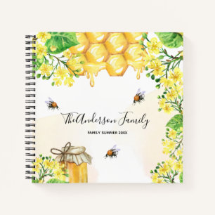 Bumble beien honey yellow florals family monogram notitieboek