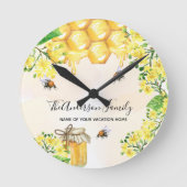 Bumble beien honey yellow florals family monogram ronde klok (Voorkant)