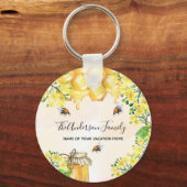 Bumble beien honey yellow florals family monogram sleutelhanger (Voorkant)