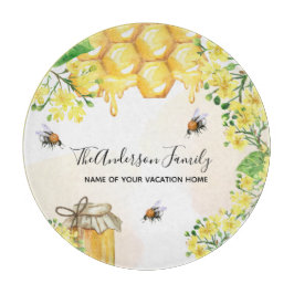 Bumble beien honey yellow florals family monogram snijplank
