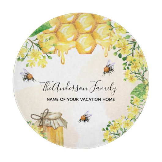 Bumble beien honey yellow florals family monogram snijplank (Voorkant)