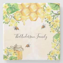 Bumble beien honey yellow florals family monogram stenen onderzetter