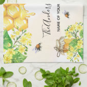 Bumble beien honey yellow florals family monogram theedoek (Gevouwen)