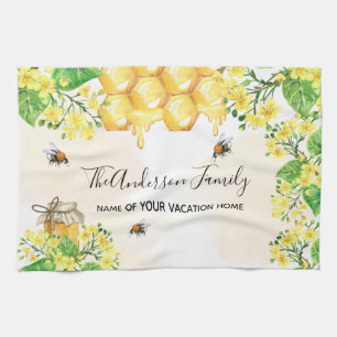 Bumble beien honey yellow florals family monogram theedoek