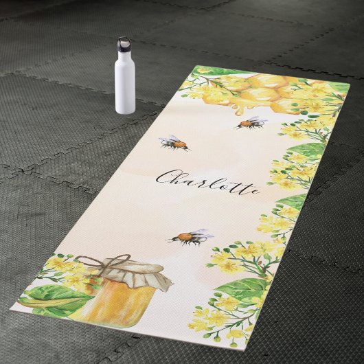 Bumble beien honey yellow florals family monogram yogamat