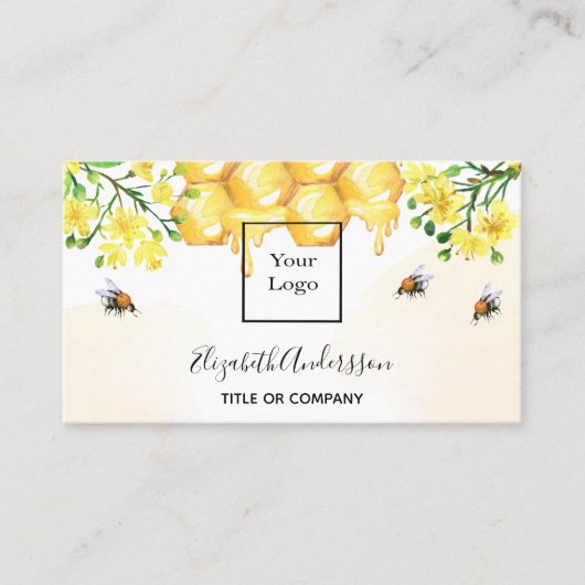 Bumble beien honey yellow florals logo visitekaartje (Voorkant)
