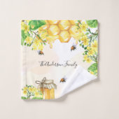 Bumble beien honey yellow florals monogram bad handdoek (Wasdoekje)
