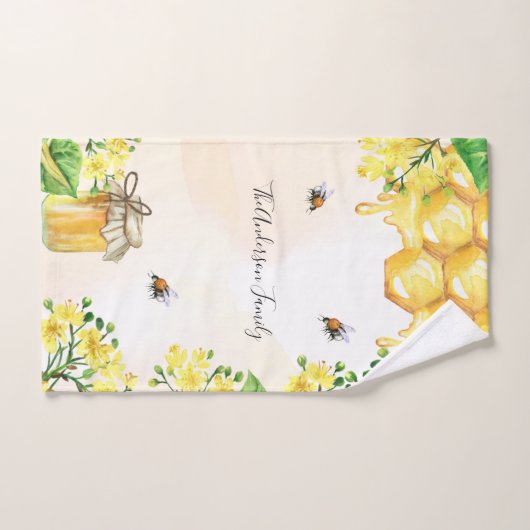 Bumble beien honey yellow florals monogram bad handdoek (Handdoek)
