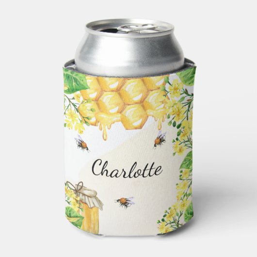 Bumble beien honey yellow florals monogram blikjeskoeler (Blikje Voorkant)