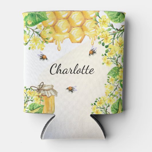 Bumble beien honey yellow florals monogram blikjeskoeler (Voorkant)