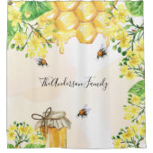 Bumble beien honey yellow florals monogram douchegordijn (Voorkant)