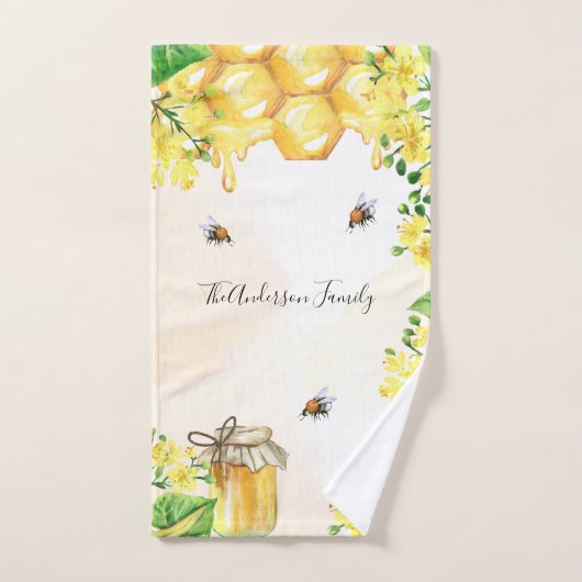 Bumble beien honey yellow florals monogram handdoek (Handdoek)