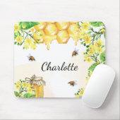 Bumble beien honey yellow florals monogram muismat (Met muis)