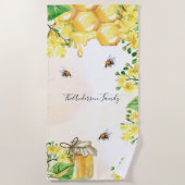 Bumble beien honey yellow florals monogram strandlaken (Voorkant)