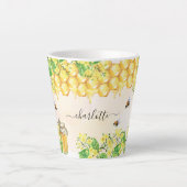Bumble beien honey yellow florals name script latte mok (Voorkant)