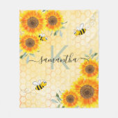 Bumble beien zonnebloemen gele honingraatmonogram fleece deken (Voorkant)