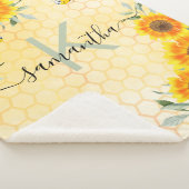 Bumble beien zonnebloemen gele honingraatmonogram sherpa deken (3/4)