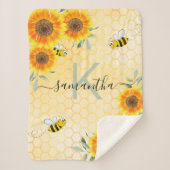 Bumble beien zonnebloemen gele honingraatmonogram sherpa deken (Voorkant)