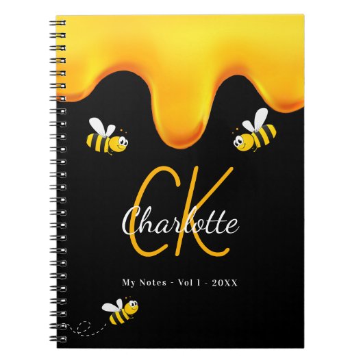 Bumble beien zwarte honing dripping monogram dagbo notitieboek (Voorkant)