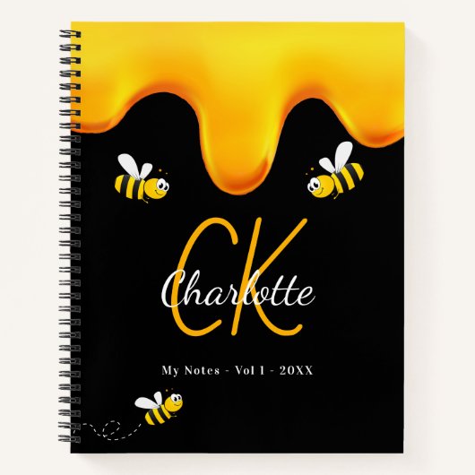 Bumble beien zwarte honing dripping monogram dagbo notitieboek (Voorkant)