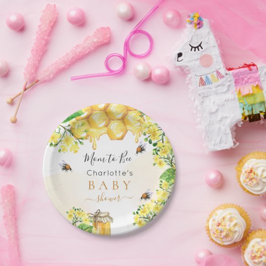 Bumble bijen Baby shower honinggele bloemigen Papieren Bordje (Feest)