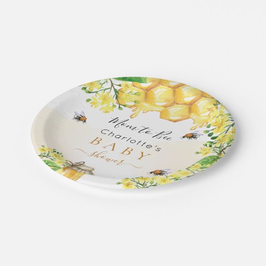 Bumble bijen Baby shower honinggele bloemigen Papieren Bordje (Gekanteld)