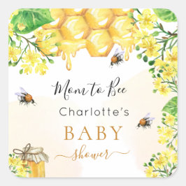 Bumble bijen Baby shower honinggele bloemigen Vierkante Sticker