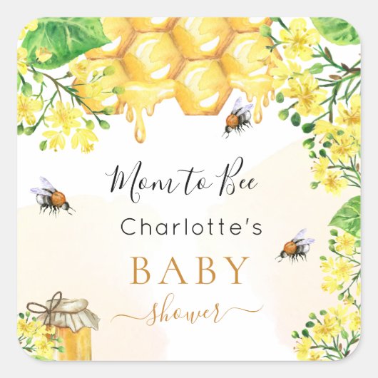Bumble bijen Baby shower honinggele bloemigen Vierkante Sticker (Voorkant)