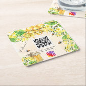 Bumble bijen gele bloemkool sociale media kartonnen onderzetters (Schuin)