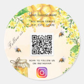 Bumble bijen gele bloemkool sociale media ronde sticker (Voorkant)