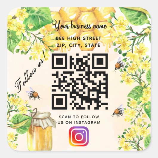 Bumble bijen gele bloemkool sociale media vierkante sticker (Voorkant)
