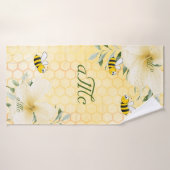 Bumble bijen gele honingraat monogram badhanddoek (Badhanddoek)