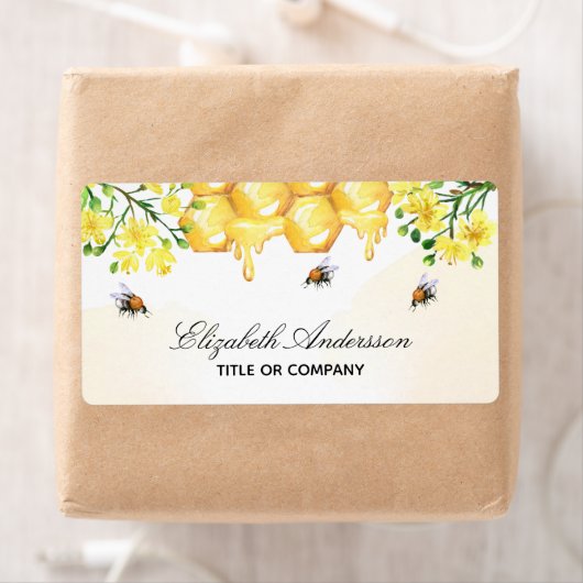 Bumble bijen honey yellow floral name script etiket (Insitu)