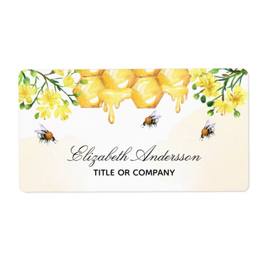 Bumble bijen honey yellow floral name script etiket (Voorkant)
