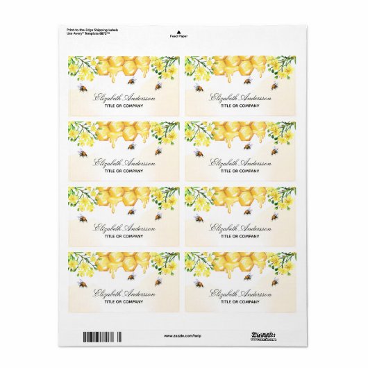 Bumble bijen honey yellow floral name script etiket (Full Sheet)