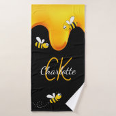 Bumble bijen honing druppelend monogram zwarte gou badhanddoek (Badhanddoek)