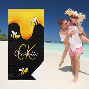 Bumble bijen honing druppelend monogram zwarte gou badhanddoek