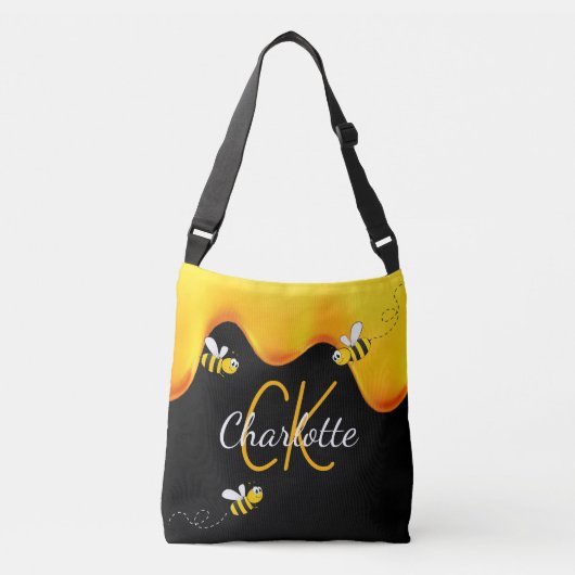 Bumble bijen honing druppelend monogram zwarte gou crossbody tas (Voorkant)