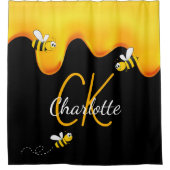 Bumble bijen honing druppelend monogram zwarte gou douchegordijn (Voorkant)