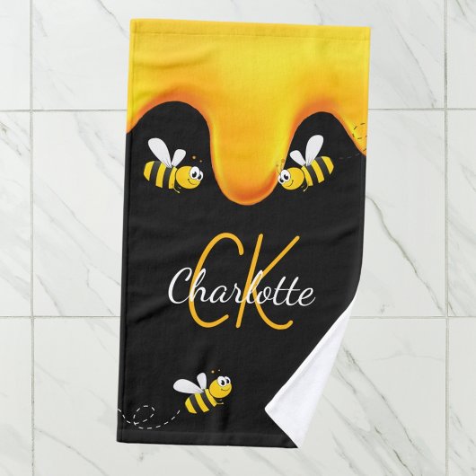 Bumble bijen honing druppelend monogram zwarte gou handdoek