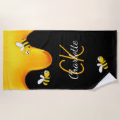 Bumble bijen honing druppelend monogram zwarte gou strandlaken (Voorkant)
