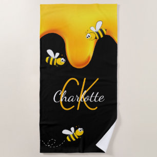 Bumble bijen honing druppelend monogram zwarte gou strandlaken